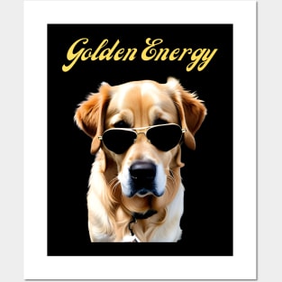 Funny Golden Retriever in Sunglasses Posters and Art